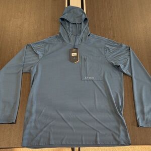 AFTCO Men's Blue Striped Hooded Shirt Jacket